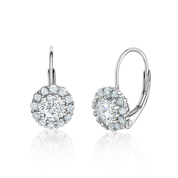 Unicornj Children's Tweens Sterling Silver 925 Clear CZ Round Halo April Birth Month Leverback Earrings 4mm