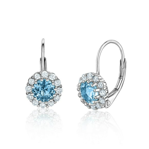 Unicornj Children's Tweens Sterling Silver 925 Blue CZ Round Halo December Birth Month Leverback Earrings 4mm
