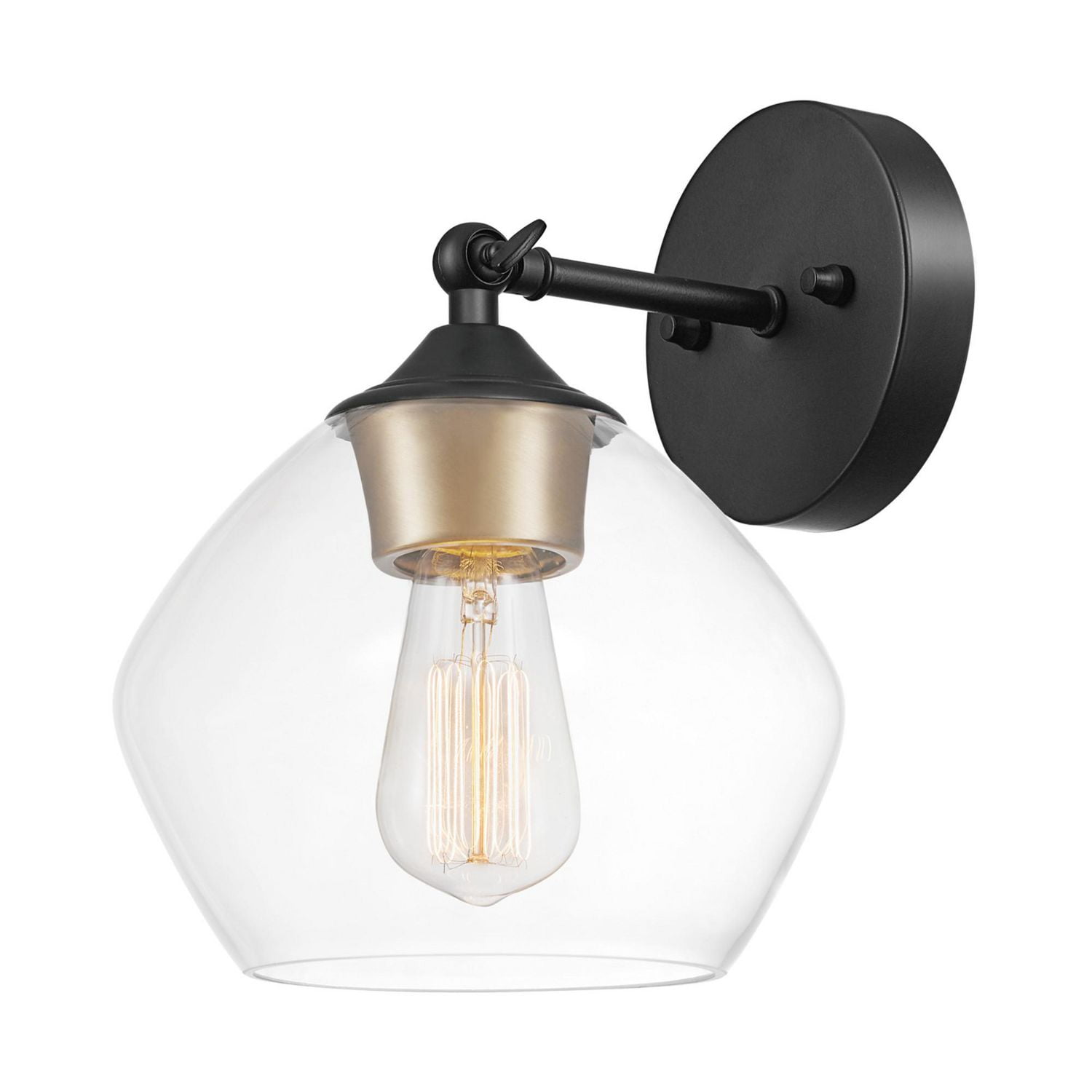 Harrow 1Light Wall Sconce, Matte Black, Gold Accent Socket, Clear