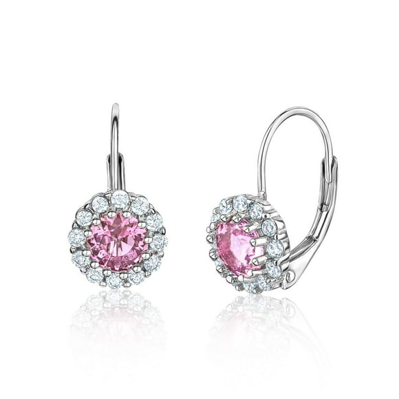 Unicornj Children's Tweens Sterling Silver 925 Pink CZ Round Halo October Birth Month Leverback Earrings 4mm