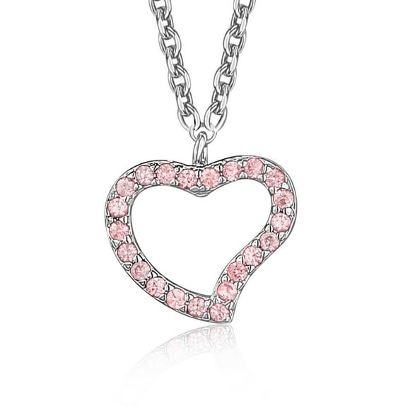 Unicornj Sterling Silver Pink Open Heart Pendant Necklace Girls CZ on Rolo Chain 15" Italy 925