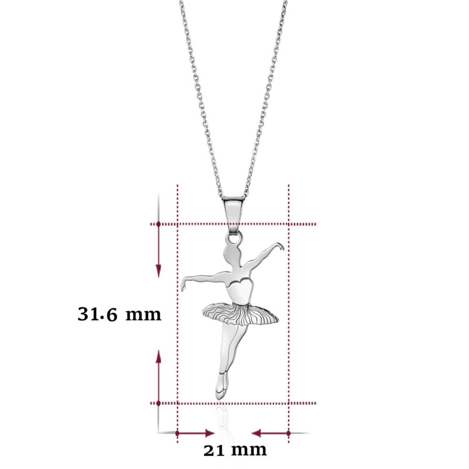 Unicornj Sterling Silver Ballet Dancer Pendant Necklace for Girls on Cable Chain 16"