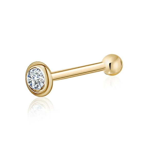 Massete 14k Gold Nose Ring with Simulated Diamond Stud Piercing Body Bezel Set Micro Yellow