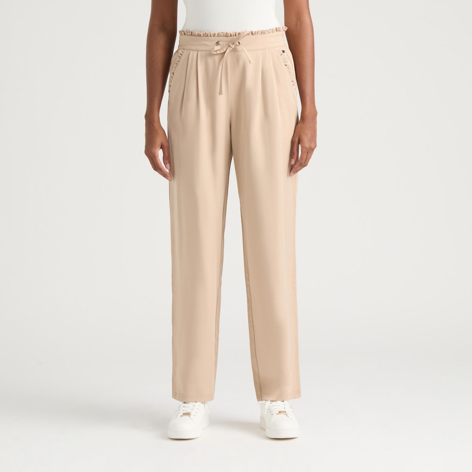 Mexx Women’s Soft Twill Pull-On Pant with Ruffle Trims