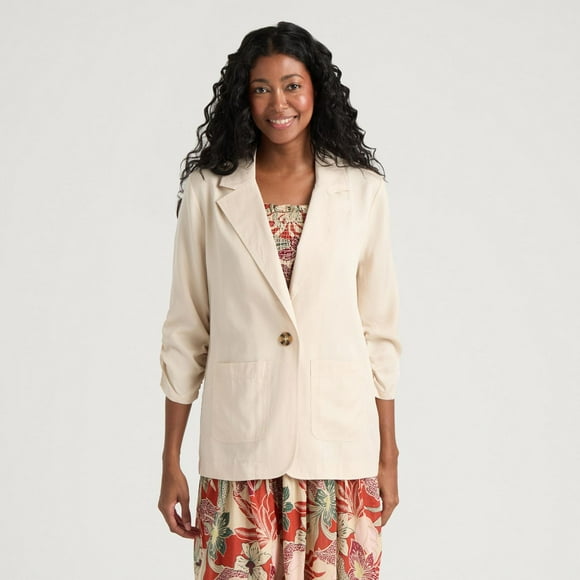 Mexx Women’s Flowy Tencel Blazer with Ruching at Sleeves