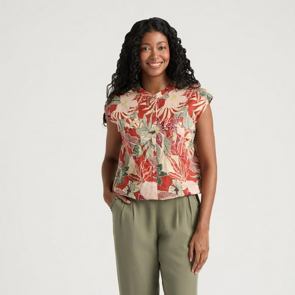 Mexx Women’s Printed Lurex Cargo Top with Elastic Waist