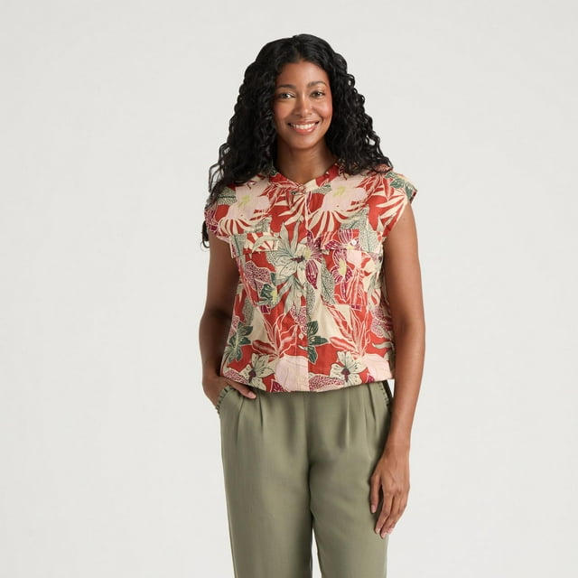 Mexx Women’s Printed Lurex Cargo Top with Elastic Waist
