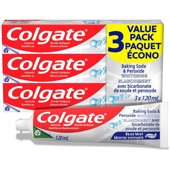 Colgate Baking Soda and Peroxide Whitening Toothpaste, Brisk Mint - 120ml, 3 Pack, Colgate  Whitening Toothpaste