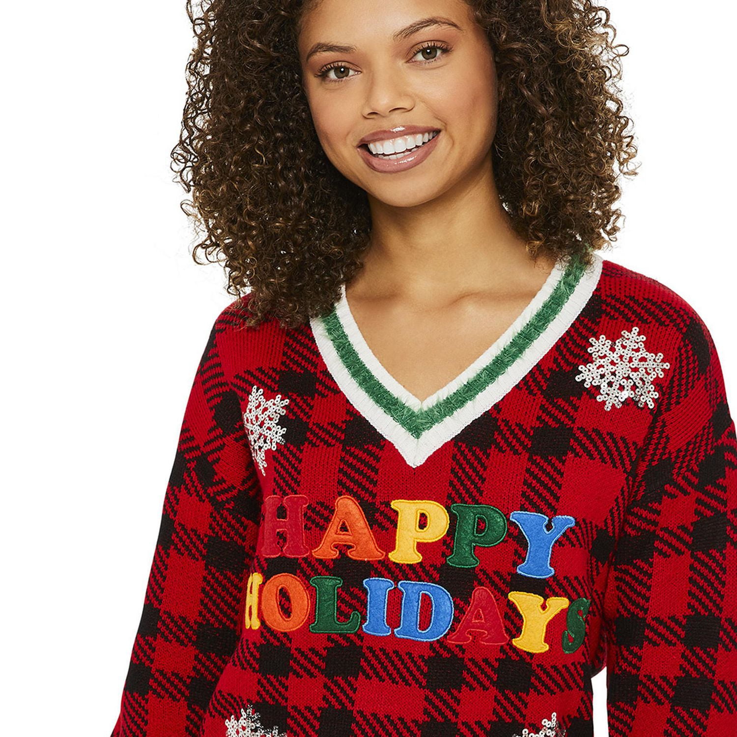 George Women's Happy Holidays V-Neckline Sweater