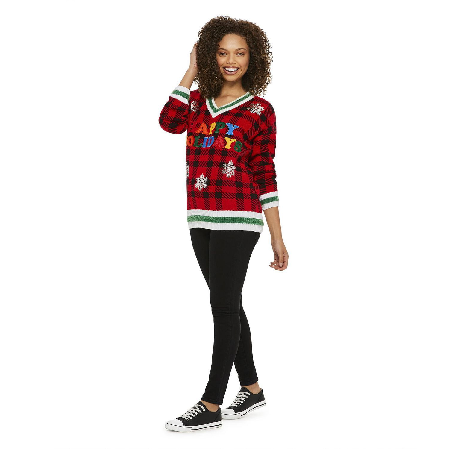 George Women's Happy Holidays V-Neckline Sweater