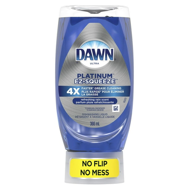 Détergent à vaisselle liquide Dawn EZ-Squeeze Platinum, parfum Pluie rafraîchissante 366 mL