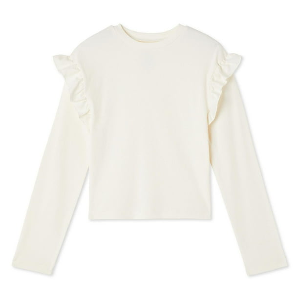 IVORY RIB AND RUFFLE HENLEY KNIT TUNIC TOP