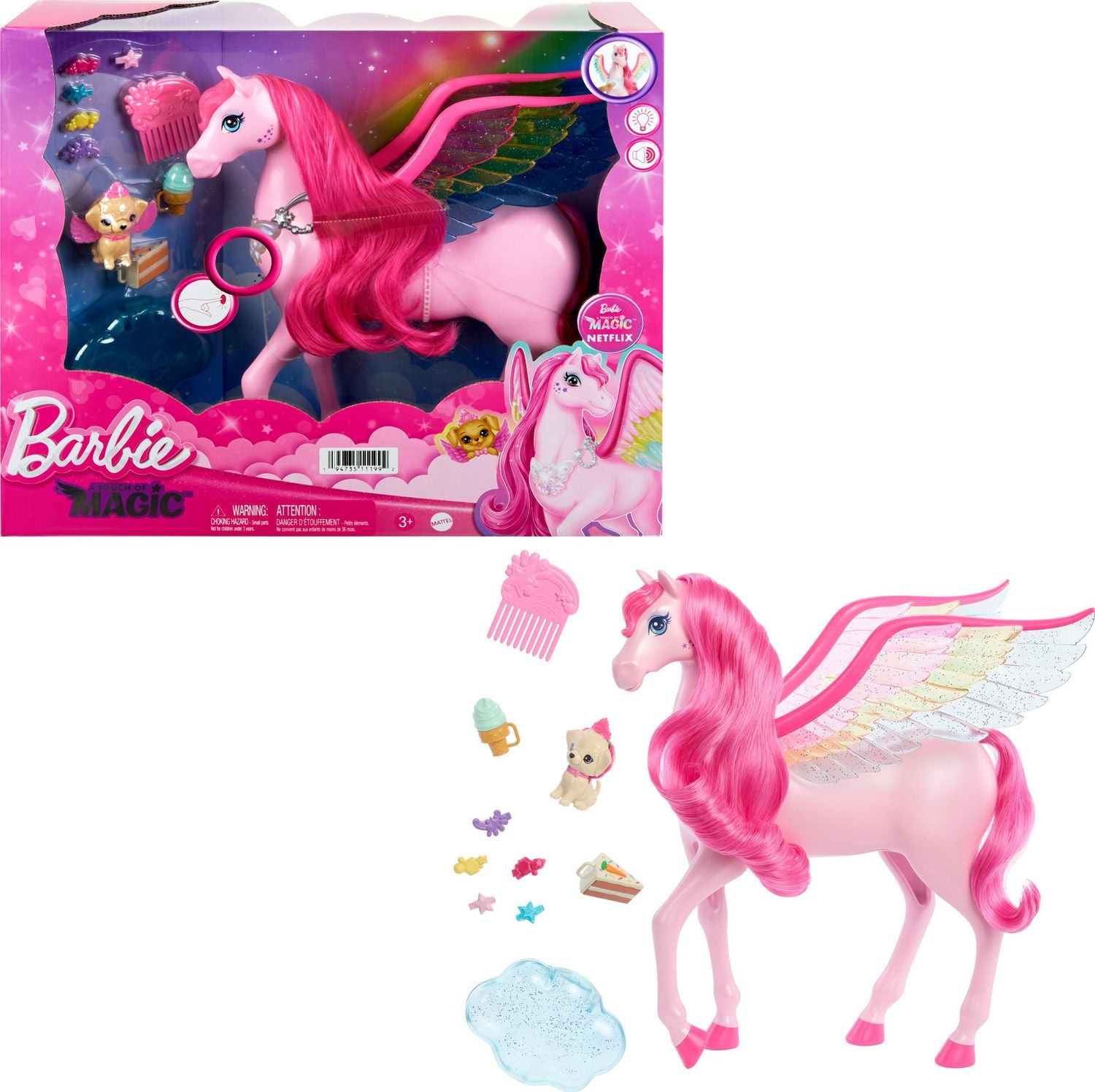 Pink Barbie Pegasus with Puppy Winged Horse Toys Barbie A Touch of Magic Walmart