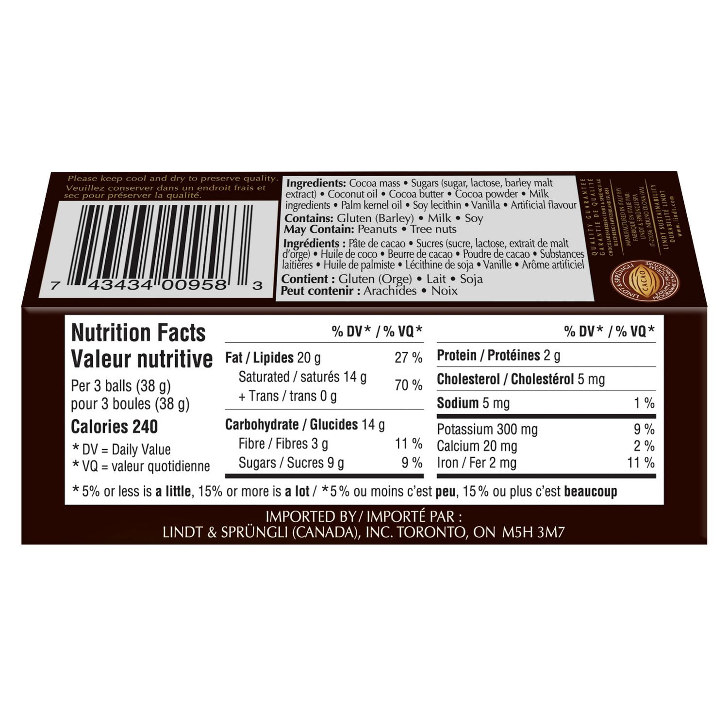 Truffes LINDOR au chocolat noir à 70 % de cacao de Lindt – Boîte de trois (36 g)