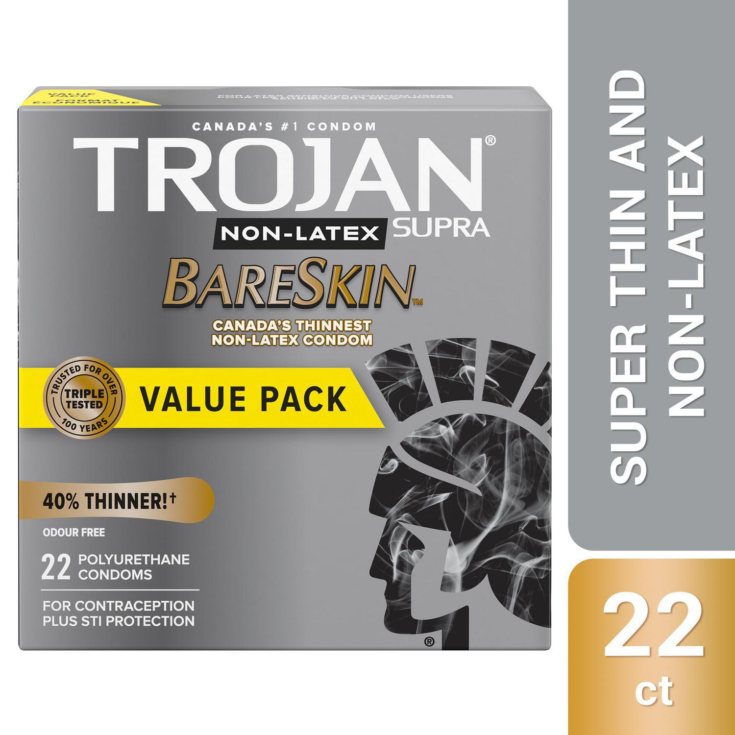 Trojan BareSkin Supra Non-Latex Condoms, Super Thin & Sensitive, 22  Polyurethane Condoms 