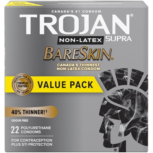 Trojan Supra Non-Latex BareSkin Lubricated Polyurethane Condoms, 22 Count