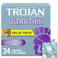 thumbnail image 1 of Trojan Ultra Thin Lubricated Latex Condoms, 25% Thinner for Natural Skin-to-Skin Feel, Enhanced Sensitivity, 34 Count, 1 of 7