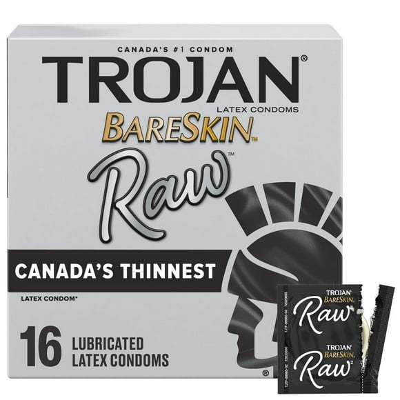 Trojan Bareskin Raw Lubricated Latex Thin Condoms, 16 Count