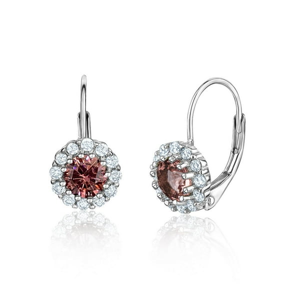 Unicornj Children's Tweens Sterling Silver 925 Dark Purple CZ Halo June Birth Month Leverback Earrings 4mm
