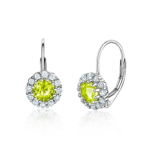 Unicornj Children's Tweens Sterling Silver 925 Light Green CZ Halo August Birth Month Leverback Earrings 4mm