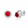 thumbnail image 1 of Massete Sterling Silver 925 Simulated Ruby Halo Stud Post Earrings with Removeable Jacket, 1 of 7