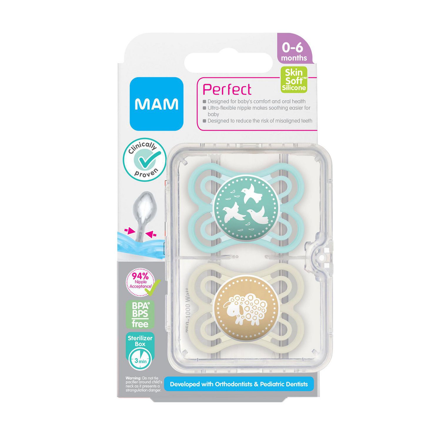 MAM Perfect Pacifiers, Baby Pacifiers 0-6 Months (2 pack), Best