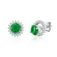 thumbnail image 1 of Massete Sterling Silver 925 Simulated Emerald Halo Stud Post Earrings with Removeable Jacket, 1 of 7