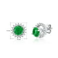 thumbnail image 3 of Massete Sterling Silver 925 Simulated Emerald Halo Stud Post Earrings with Removeable Jacket, 3 of 7
