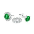 thumbnail image 2 of Massete Sterling Silver 925 Simulated Emerald Halo Stud Post Earrings with Removeable Jacket, 2 of 7