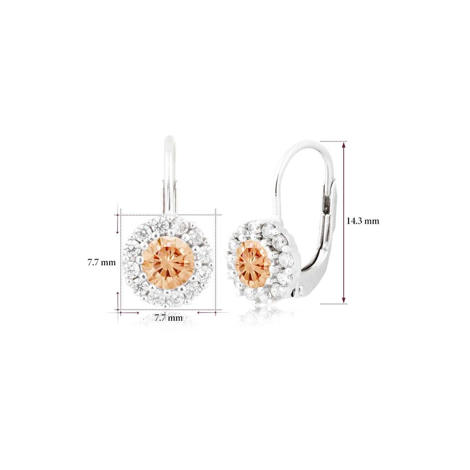 Unicornj Boucles d'oreilles à levier en argent sterling 925 orange clair CZ pour enfants, mois de naissance de novembre, 4 mm, Italie