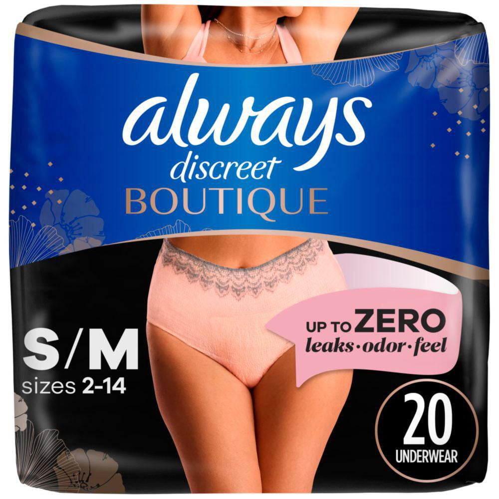 Always Discreet Boutique Low-Rise Postpartum Incontinence Underwear Size L  Maximum Absorbency, Up to 100% Leak Protection, Black, 10 Count