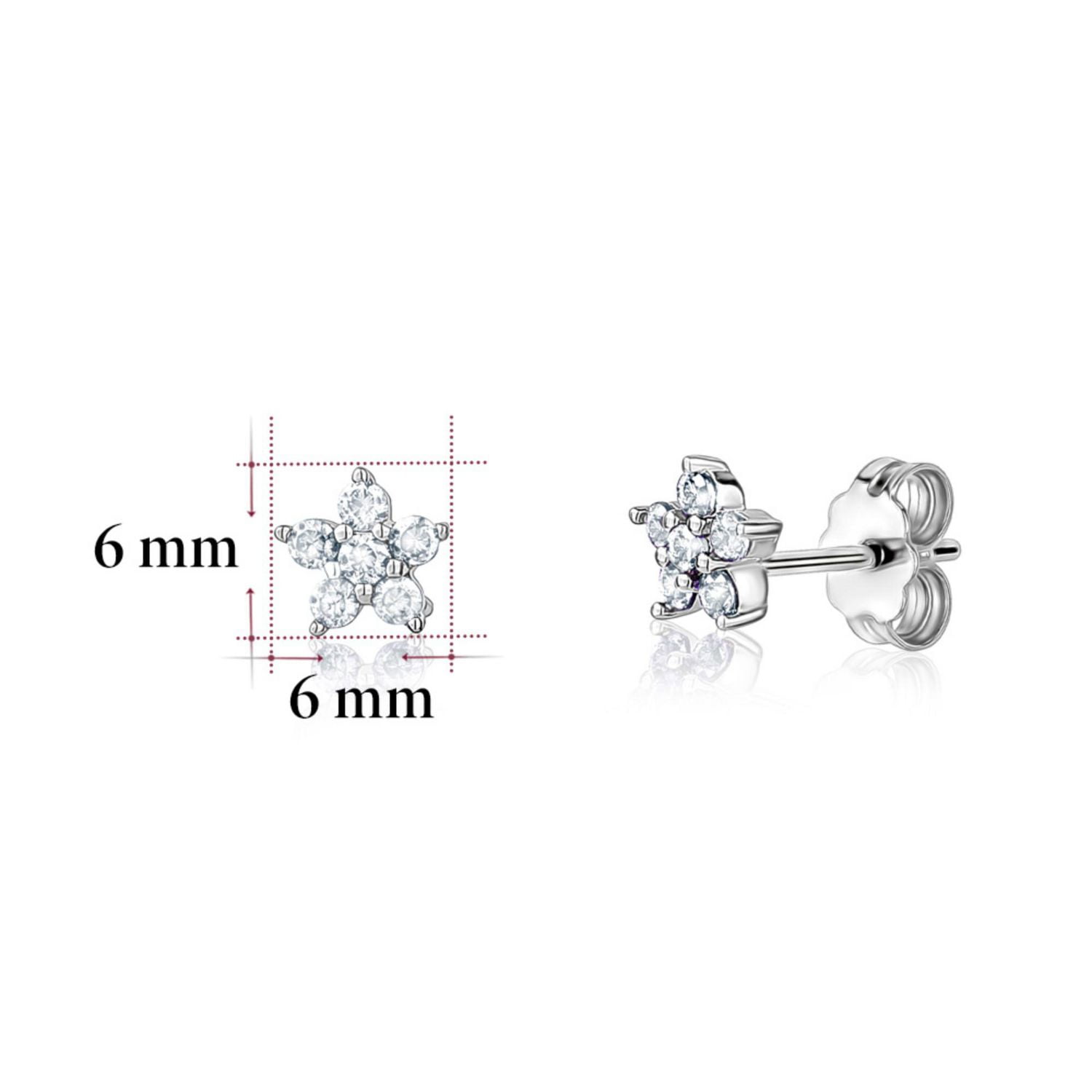 Massete Sterling Silver Small Flower Stud Earrings Simulated Diamonds for Girls 6mm