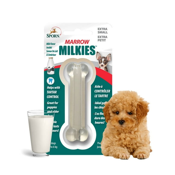 Sporn Marrow Milkies Dog Chew Bones for Light Chewers, Milk Flavor, Non-Toxic, Extra Small, Flexible, soft dog chew