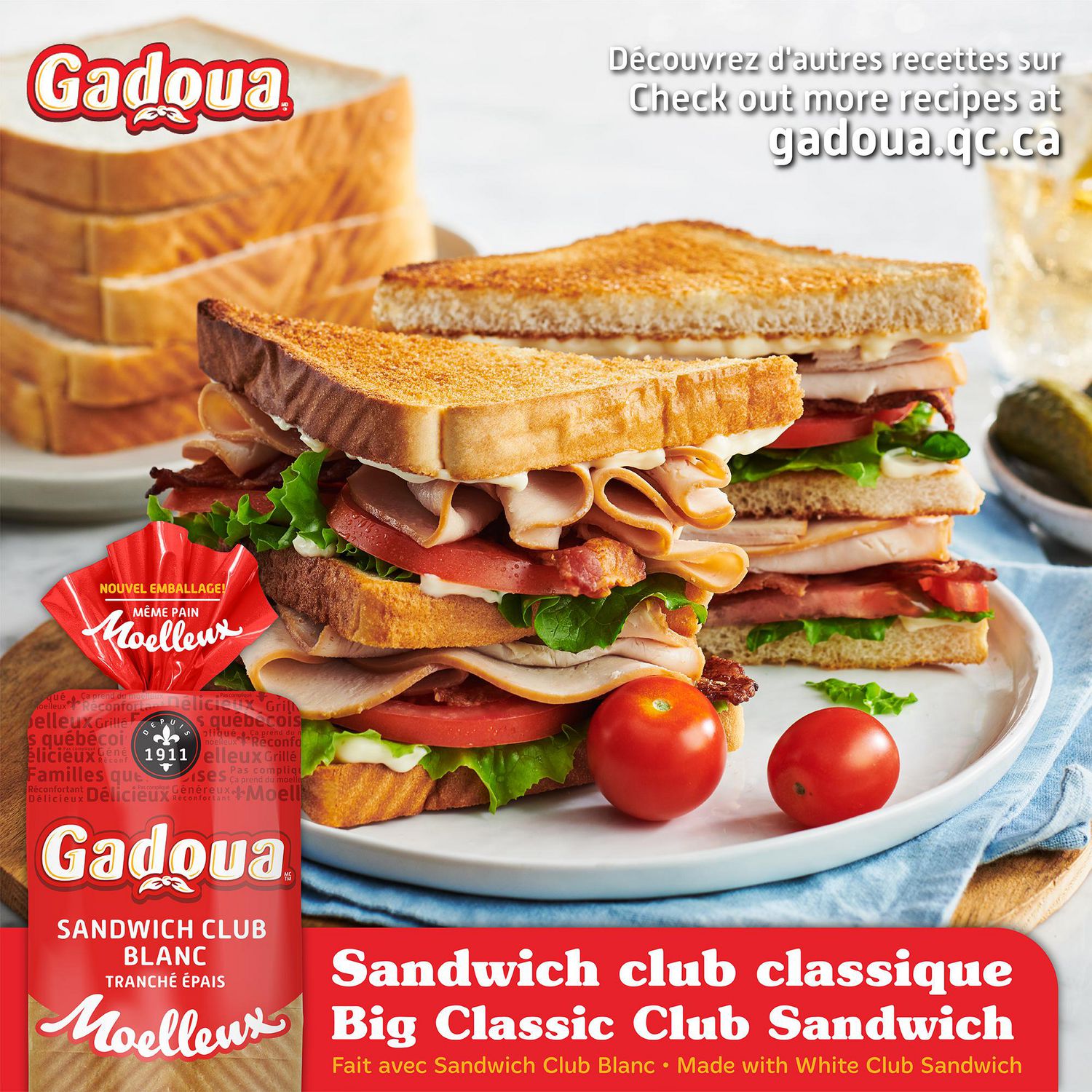 Pain blanc sans sucre ajouté sandwich club tranché épais Moelleux GadouaMD  – Gadoua