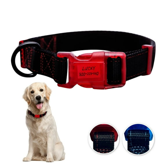Sporn Dog ID Collar, Nylon Contrasting Colored Stitching Collars, Black & Red, Large, Dog Collar