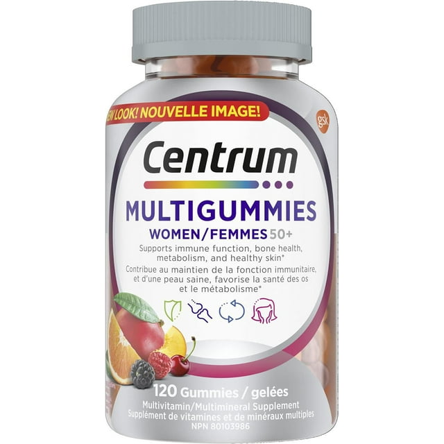 Centrum MultiGummies Women 50+ Multivitamin and Multimineral Supplement, Tropical, Mixed Berry, and Orange Flavours, 120 Count