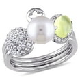 thumbnail image 1 of Tangelo Cultured Pearl, Yellow Quartz And White Topaz Sterling Silver 3-Piece Stackable Ring Set, 1 of 5