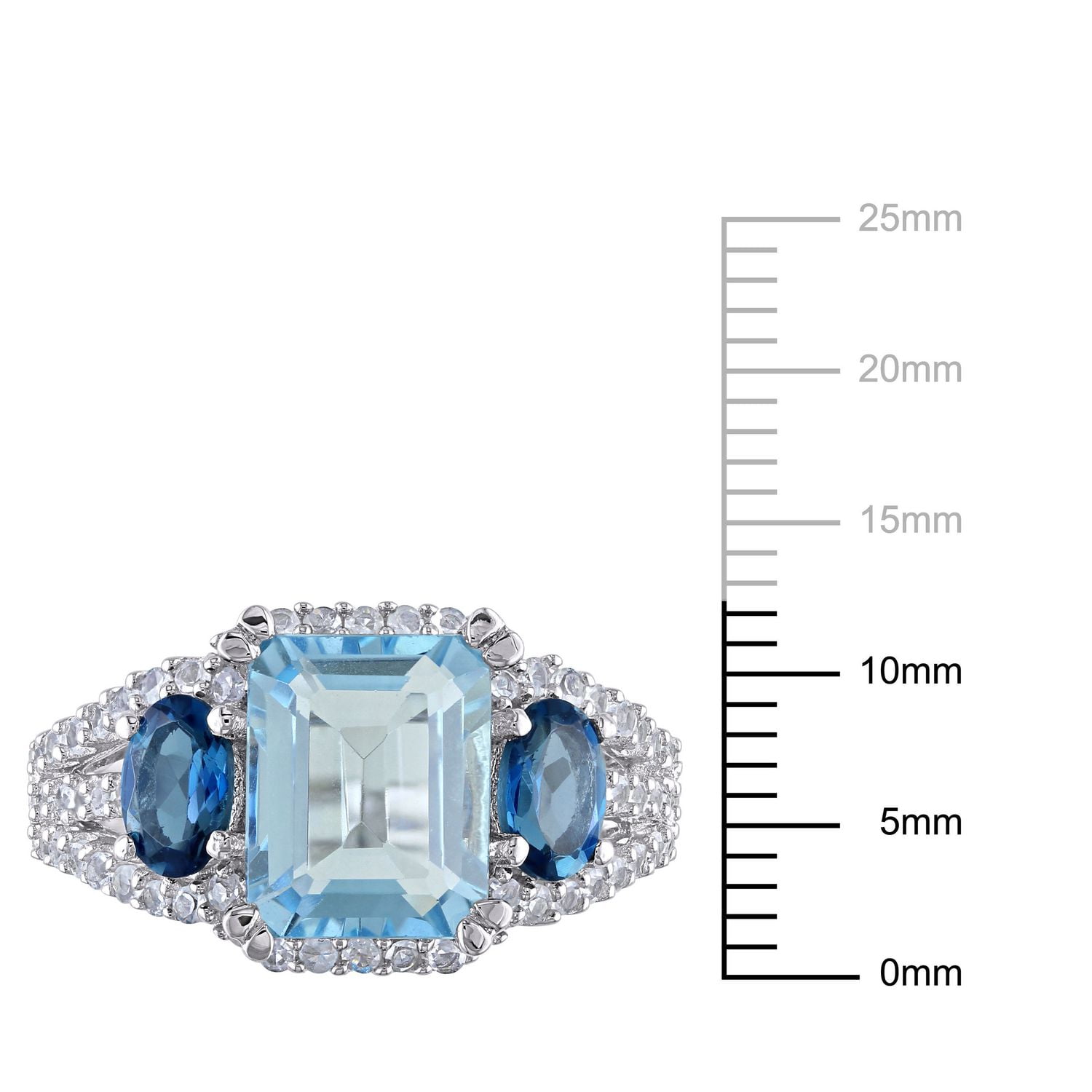 Tangelo 5-3/4 Carat T.G.W. Sky And London-Blue Topaz with Created White Sapphire Sterling Silver Three-Stone Ring