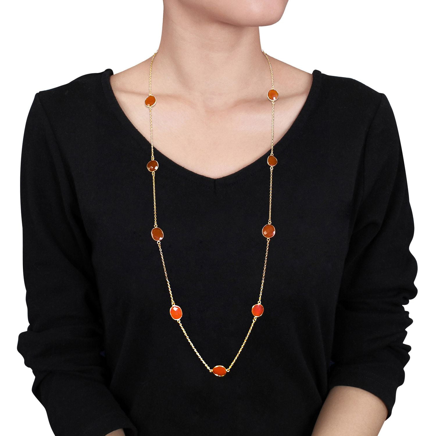 Tangelo 42 Carat T.G.W. Carnelian Goldtone Station Necklace, 36"