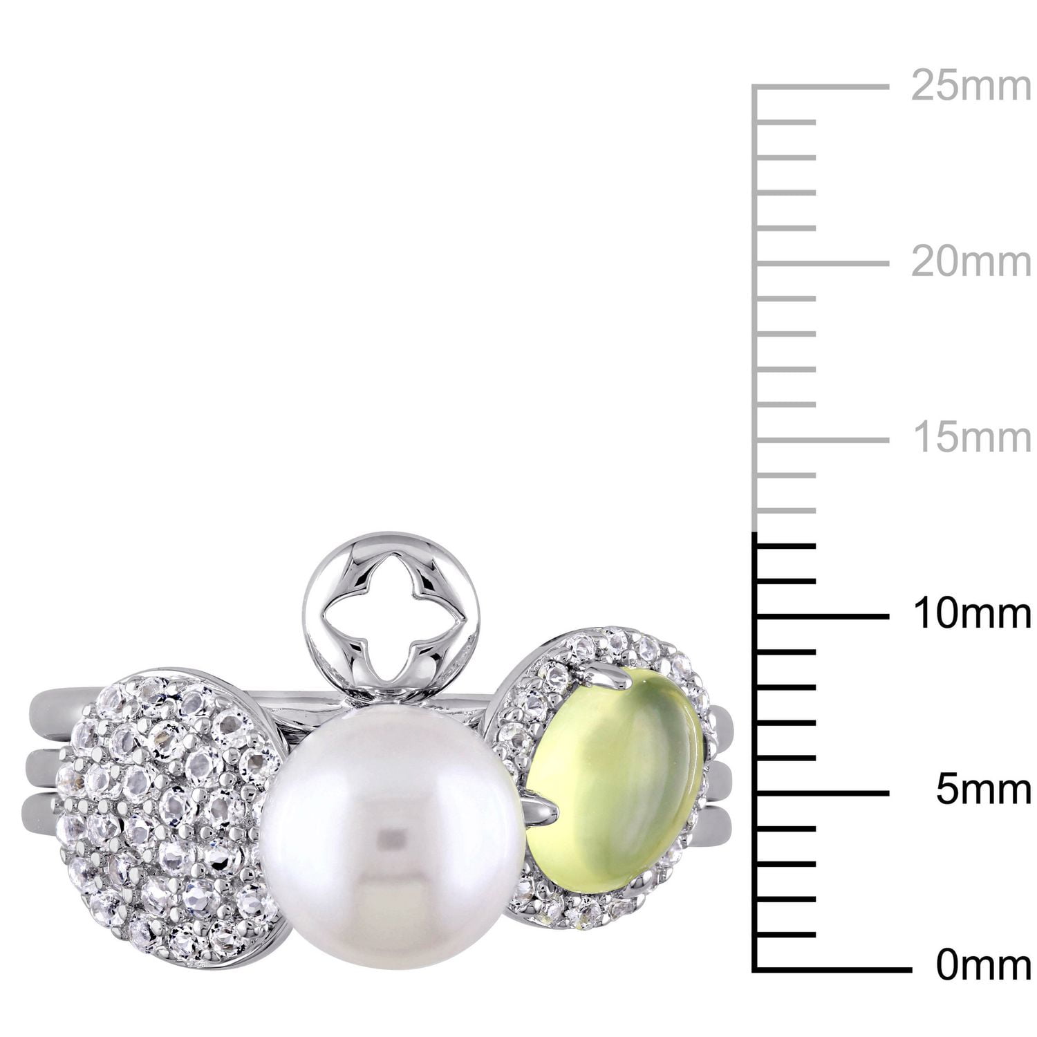 Tangelo Cultured Pearl, Yellow Quartz And White Topaz Sterling Silver 3-Piece Stackable Ring Set
