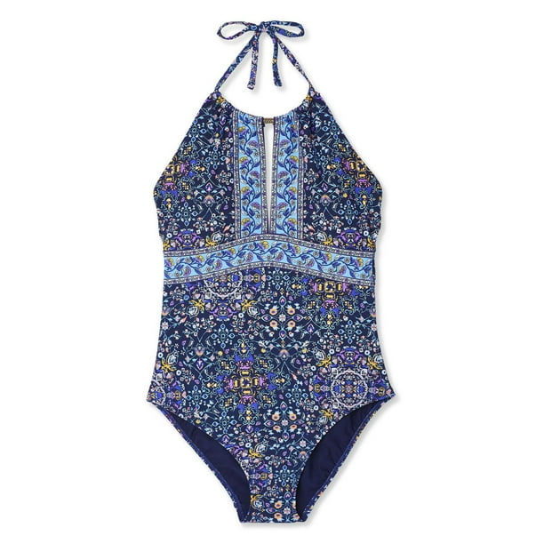 BIMEI One Piece Mastectomy Swimwear Pocketed Swimsuit Ruffle Bathing Suit  956,Blue,L 