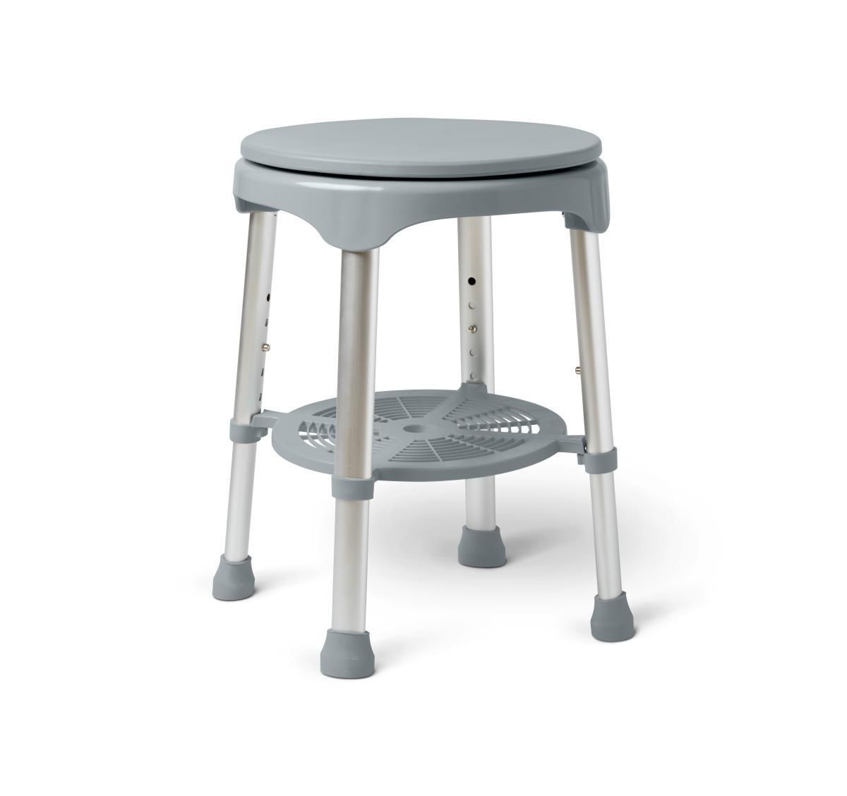 Medline Tabourets de Douche Rembourrés Pivotants avec Siège Coussiné de 12,5 Pouces (31,8 cm), Hauteur Réglable 13,75 Pouces–20,5 Pouces (34,9–52,1 cm), Cadre en Aluminium Résistant à la Rouille, Pieds en Caoutchouc Antidérapants, Capacité de 300 lb (136 kg), Souvent Utilisé comme Tabouret Assis pour s'Habiller Ou Se Raser.