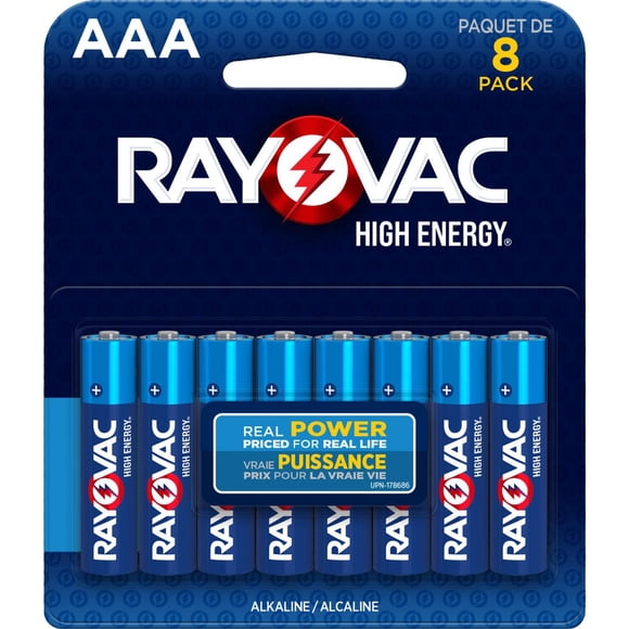 Piles alcalines AAA Rayovac haut Energy, emballage de 8