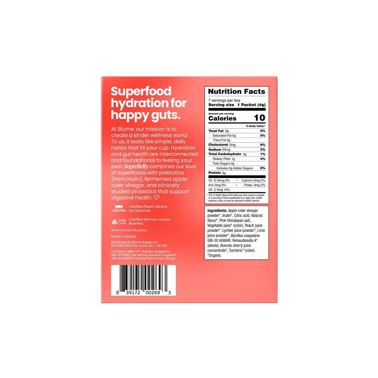 BLUME SuperBelly Gut-Building Hydration Powder with Probiotics Peach Lychee Flavoured