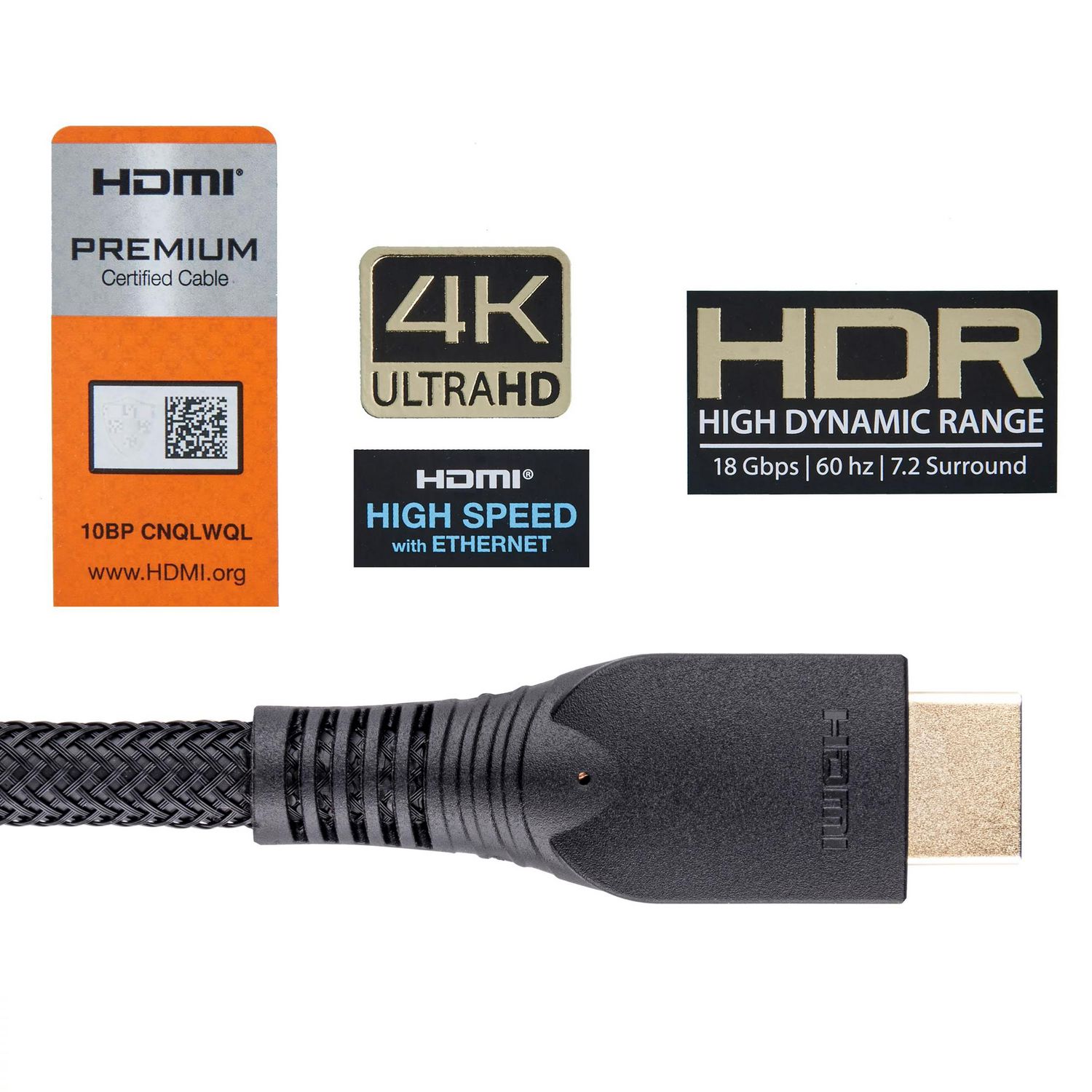 onn. 6 FT./1.8 m High Speed HDR 4K Premium HDMI Cable, 7.2 Surround Sound 