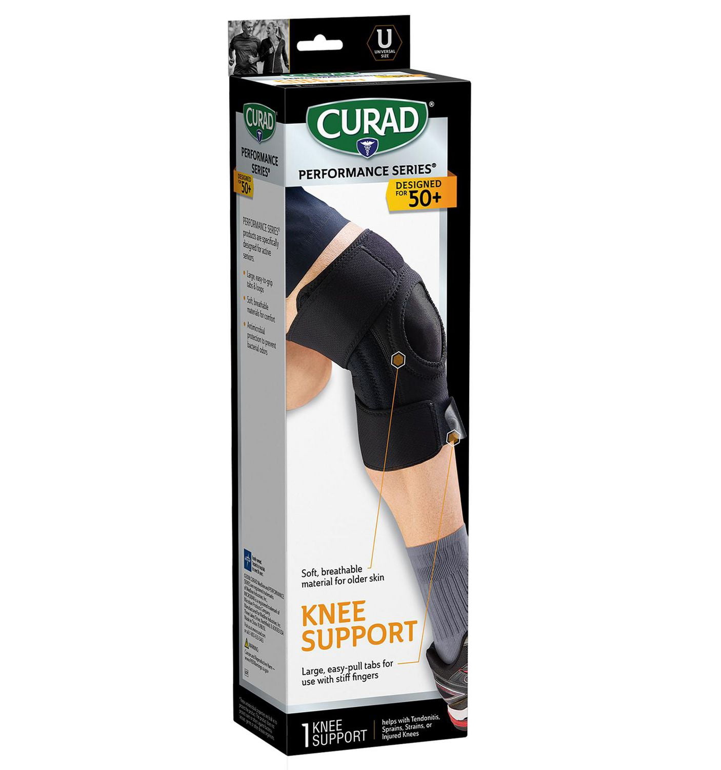 CURAD Performance Series Wrap Around Knee Support with Extended Grab Tabs