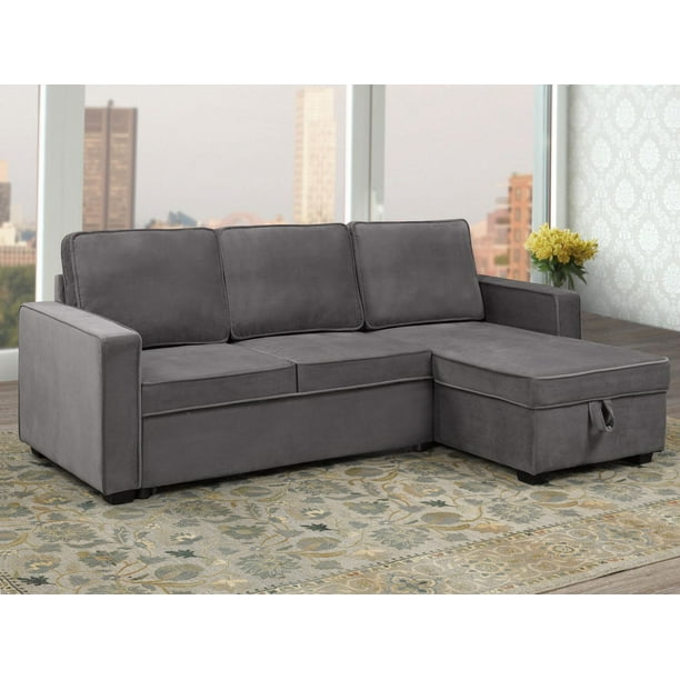 Sofa modulaire avec canapé-lit et chaise de rangement, gris