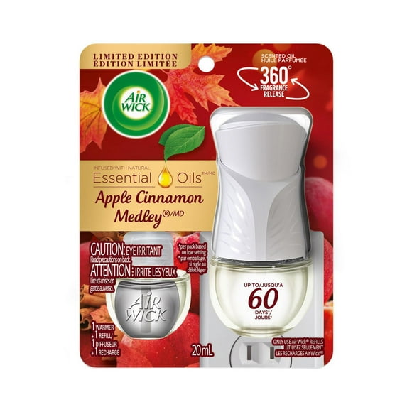 Kit d'huile parfumée Air Wick (1 réchaud + 1 recharge), Pomme , assainisseur d'air 1 réchaud + 1 recharge