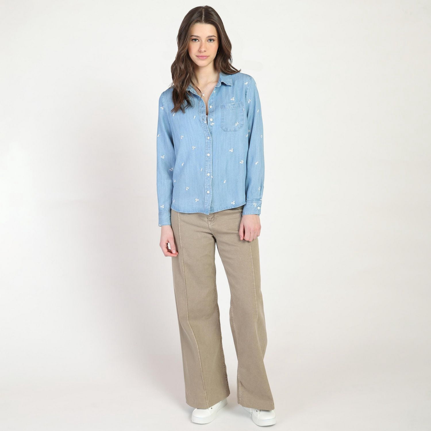 Bloom Girl Embroidered Button Front Shirt, Sizes XS-XL