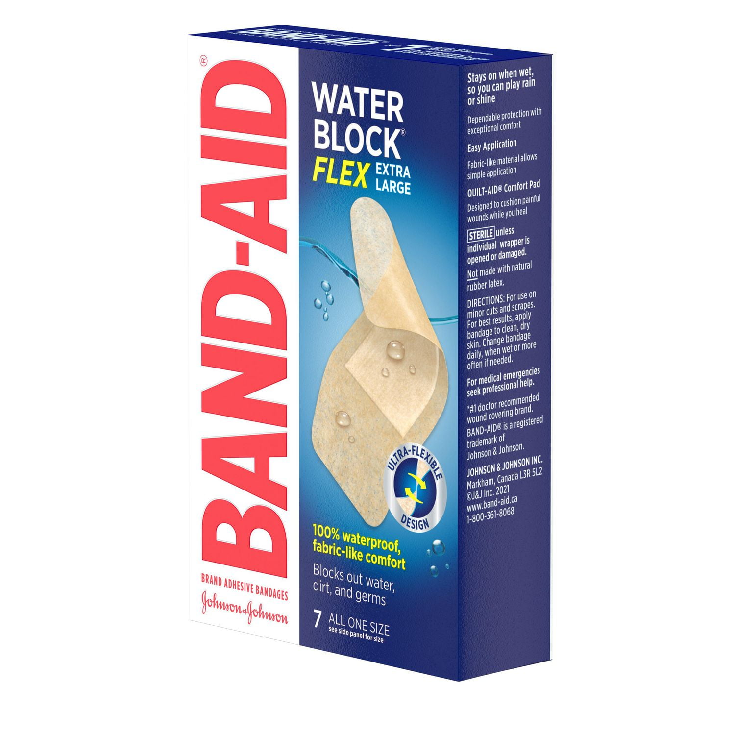 Band-Aid Brand Water Block Flex Adhesive Bandage - Self Adhesive Wound Care  Skin Dressing - Extra Large, 7 Count, 7 each 